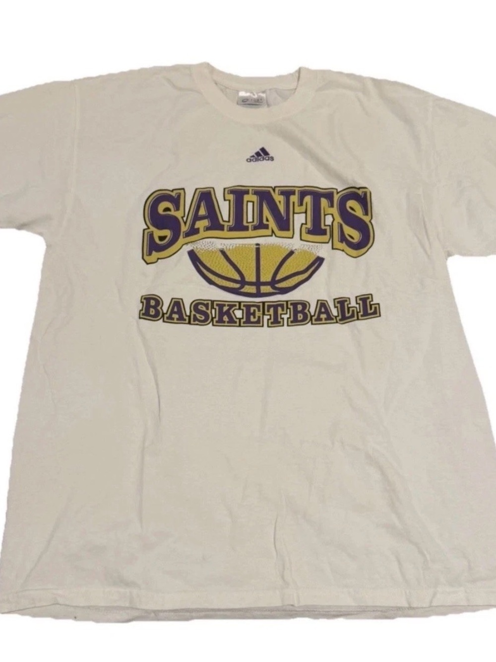 Adidas Saints Basketball men's T-Shirt in White with Purple & Gold Logo